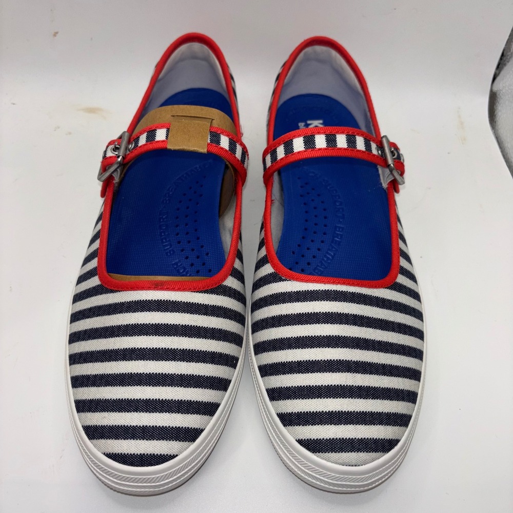 Keds Blissarch Mary Jane Sneakers Navy White Striped Canvas Red Trim 10M